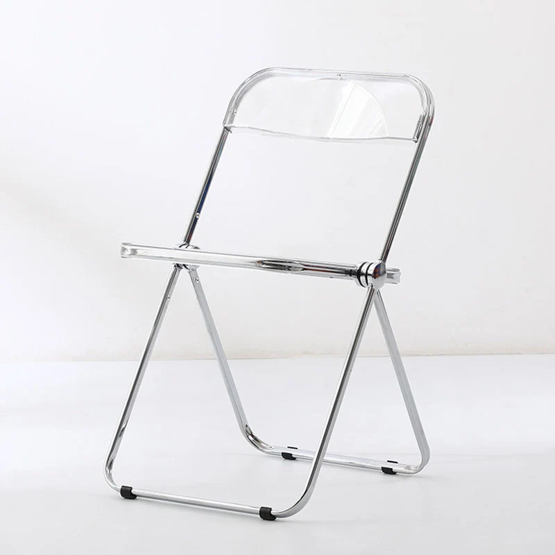 Modern Simplicity Transparent Rectangular Carbon Steel PET Folding Dining Chair Backrest Armless For Dining Room
