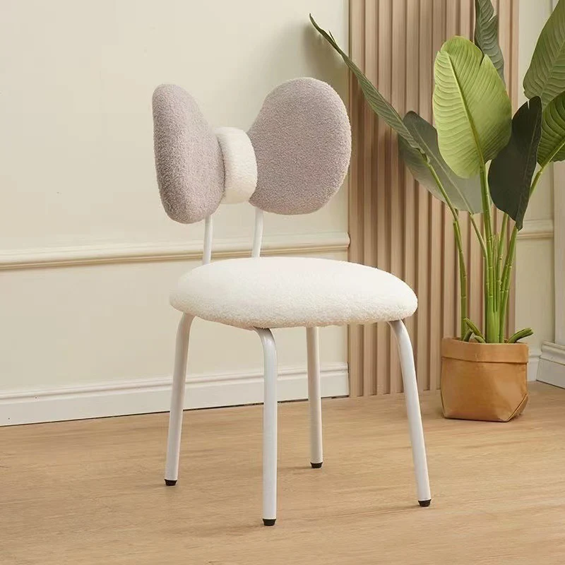 Modern Minimalist Bow Design PVC Iron Lambskin Rotatable Vanity Stool With Backrest For Bedroom