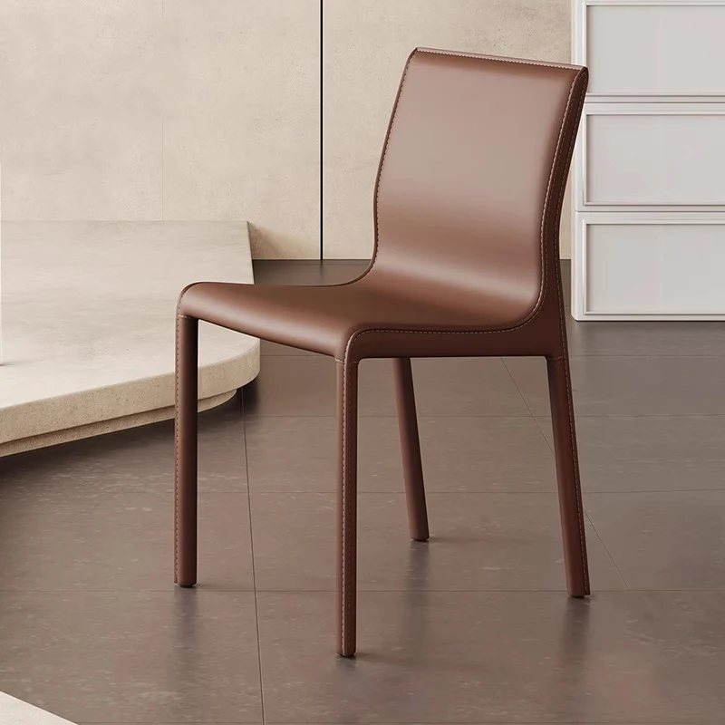 Contemporary Scandinavian Rectangular Carbon Steel Saddle-Style Faux Leather Sponge Dining Chair Backrest Armless For Dining Room