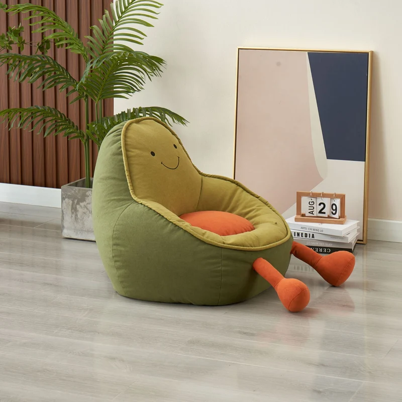 Contemporary Creative Avocado-Shaped EPS Particles Fabric Kids Accent Chair Backrest Armrest For Living Room