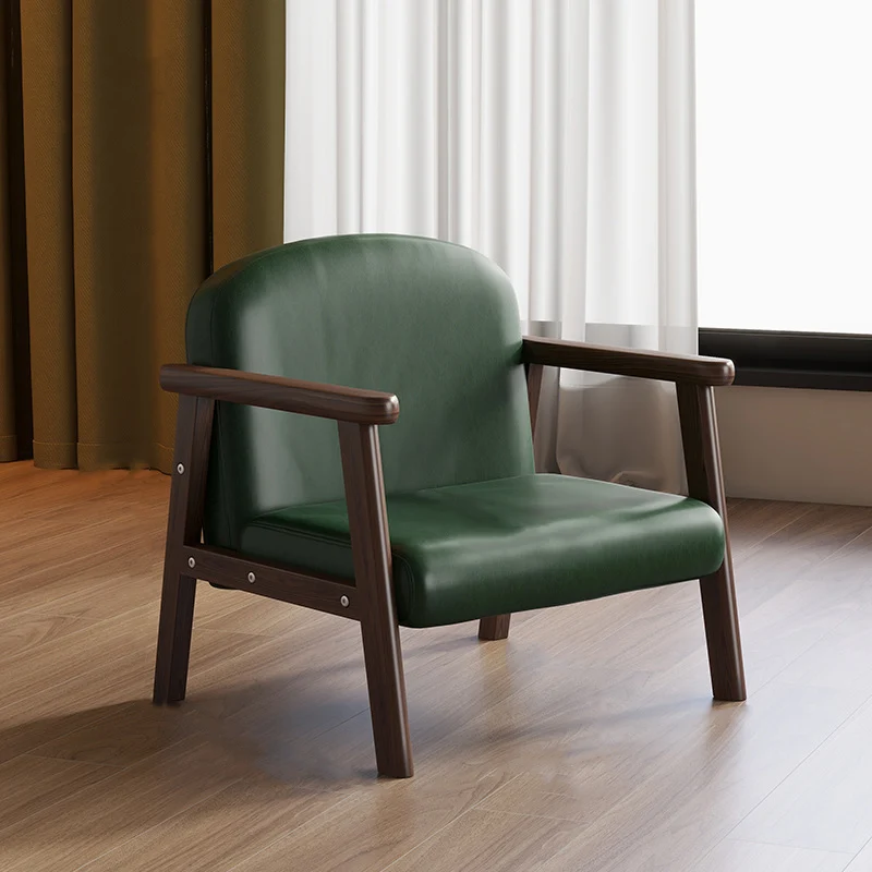 Contemporary Scandinavian Curved Arc Rubberwood Faux Oil-Wax Leather Flannelette Kids Accent Chair Backrest Armrest For Bedroom