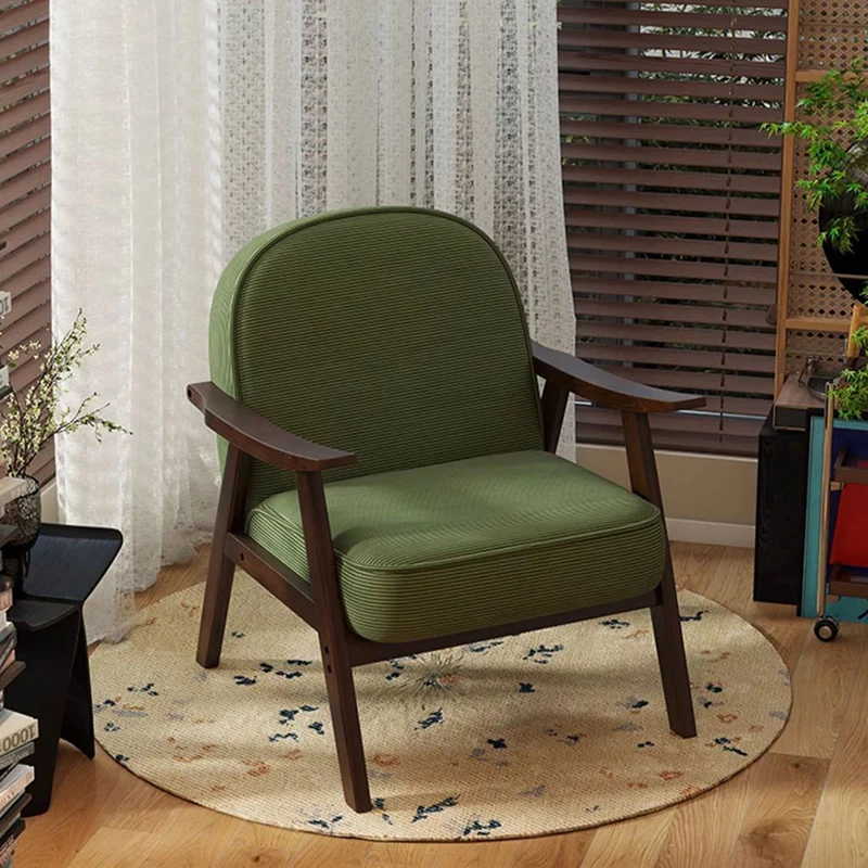 Contemporary Nordic Soft Curved Arc Rubberwood Corduroy Cat Scratching Leather Sponge Accent Chair Backrest Armrest For Bedroom