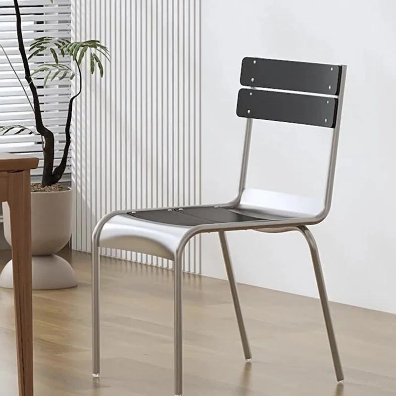 Contemporary Nordic Rectangular Pine Wood Iron Dining Chair Backrest Armless For Dining Room & Kitchen