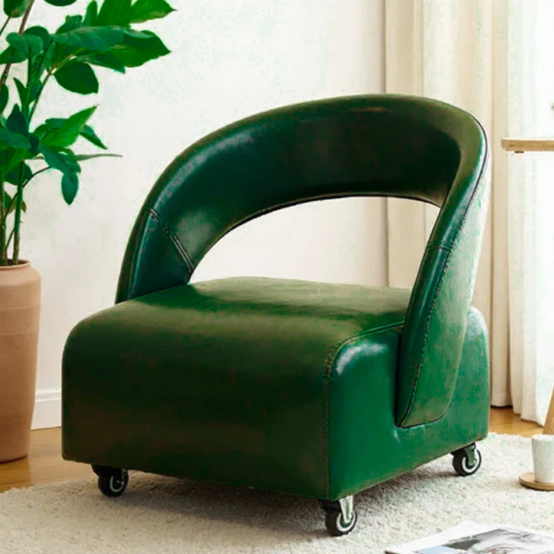 Contemporary Retro Square Faux Leather Solid Wood Accent Chair Backrest Armless For Living Room