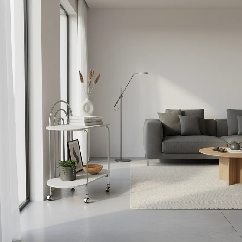 Modern Minimalist Oval Carbon Steel Stone Slab Glass End Table 2-Tier For Living Room
