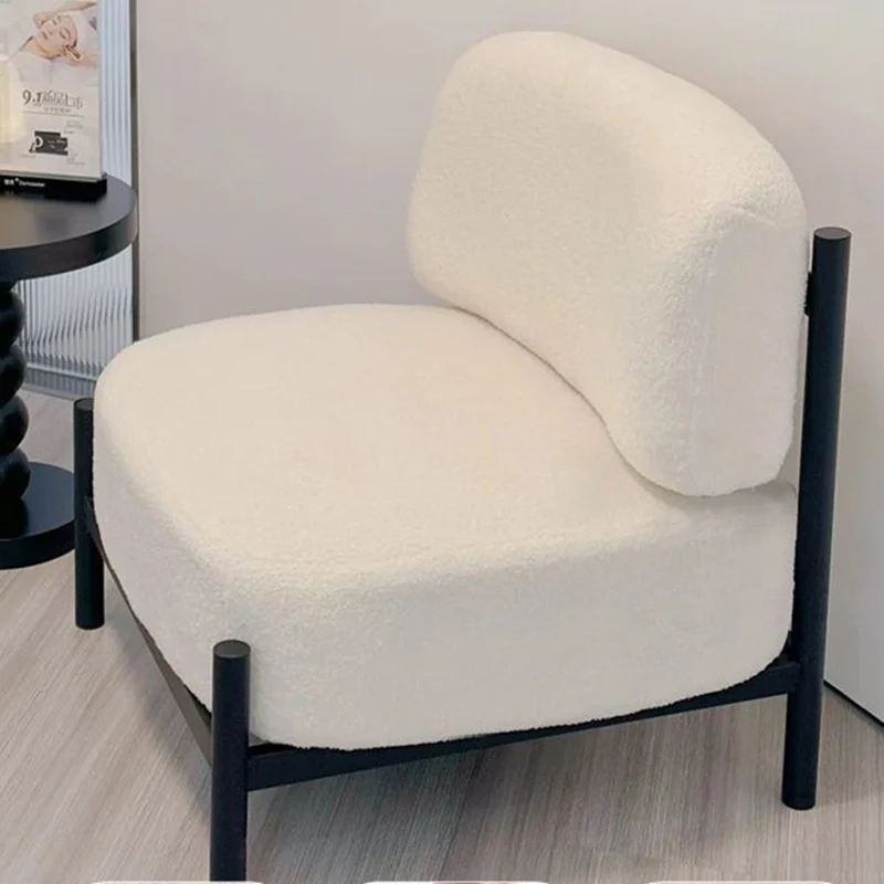 Modern Luxury Sherpa Fabric Solid Wood Metal Curved Square Accent Chair With Backrest For Living Room