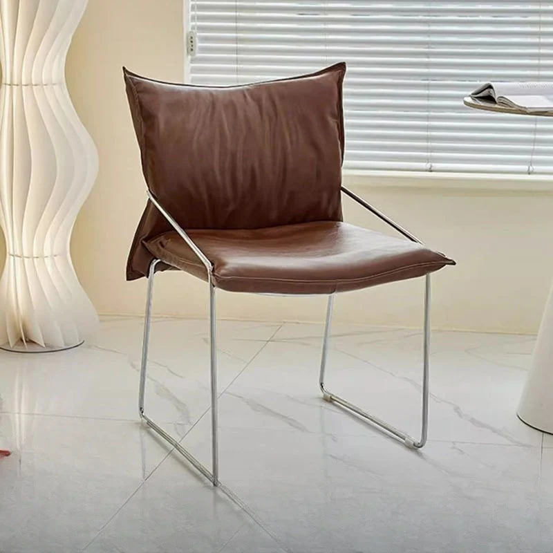 Modern Minimalist Rectangular Oil Wax Leather Carbon Steel Dining Chair Backrest Armrest For Dining Room