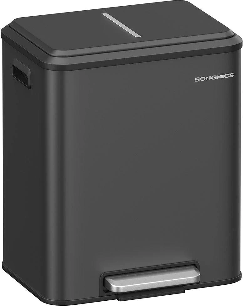Poubelle de cuisine double 2 x 15 L pour recyclage intérieur 41,7 x 33,2 x 49,4 cm en acier noir 12_0011465