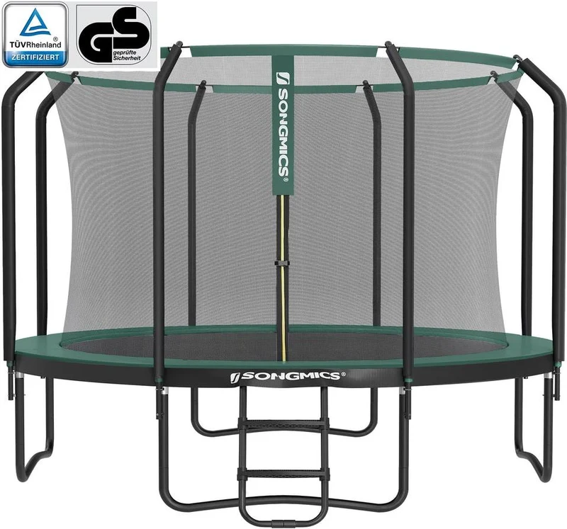 Trampoline de jardin rond avec filet de sécurité et échelle 366 x 90 cm pour enfants et adultes en acier noir 12_0010006