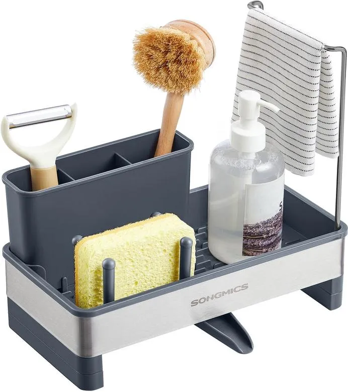 Organisateur évier de cuisine porte-accessoires pratique pour brosses savon 12,7 x 24,7 x 23 cm en acier inoxydable gris 12_0012215