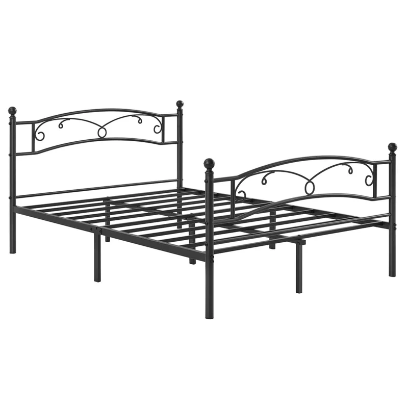 Lit 2 personnes en métal cadre de lit 2 places pour matelas de 140 cm x 190 cm lit d'invité pour adulte adolescent montage facile noir 12_0006129