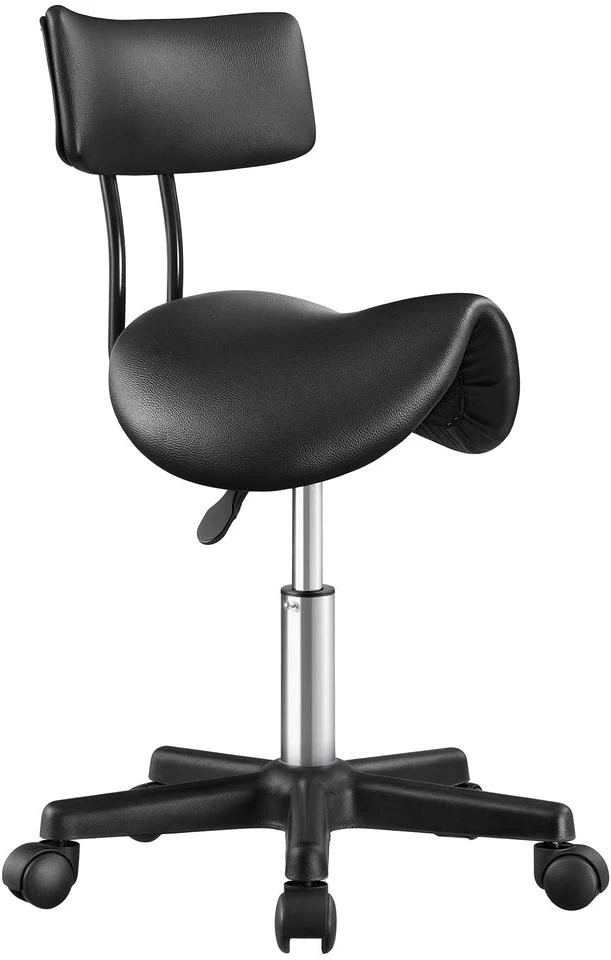 Tabouret à roulettes ergonomique réglable en hauteur 56 x 56 x 82 cm assise confortable style moderne en cuir noir 12_0013056