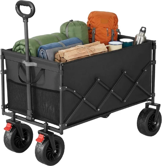 Chariot de transport pliable extérieur jardin 55 x 91 x 98 cm 200 L charge 180 kg design pratique en plastique noir 12_0013022