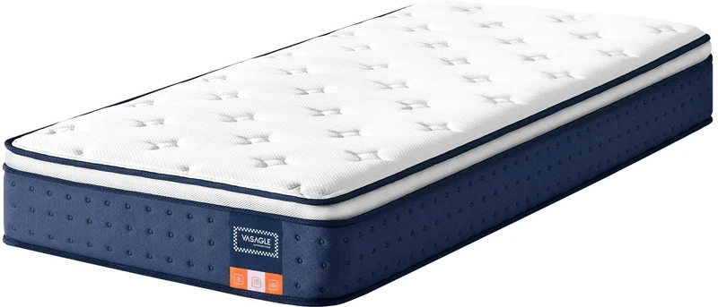 Matelas simple 90 x 190 x 25 cm soutien mi-ferme confort 7 zones bords renforcés en mousse bleu 12_0012487