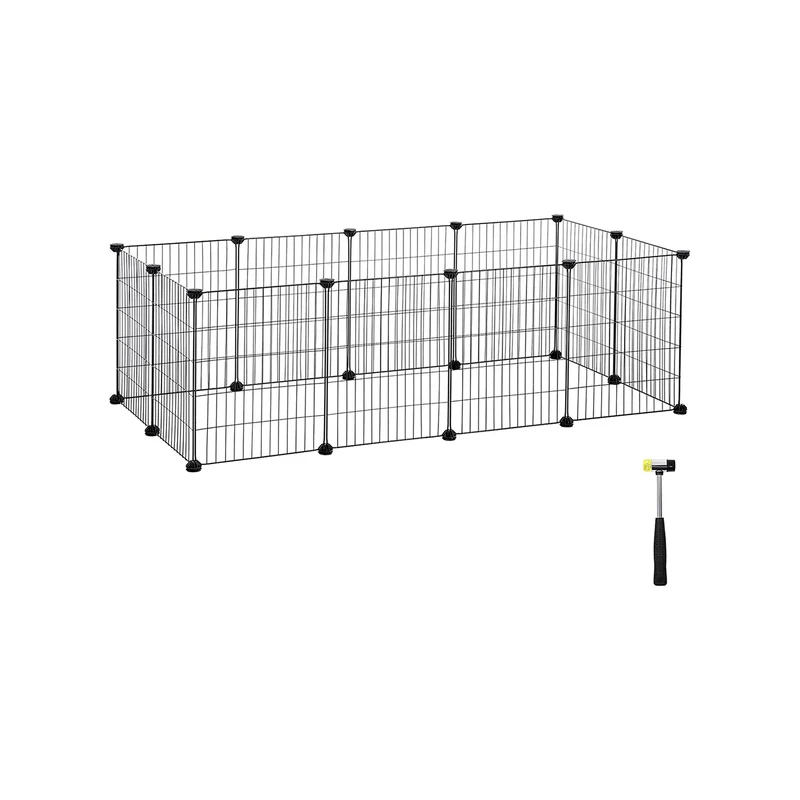 Enclos modulable pour petits animaux intérieur 143 x 73 x 46 cm espace sécurisé personnalisable moderne en métal noir 12_0008704