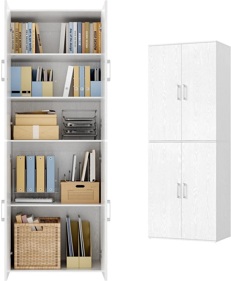 Placard multifonction 80 x 40 x 180 cm 5 niveaux rangement pratique style contemporain en panneau d'aggloméré blanc neige 12_0013084