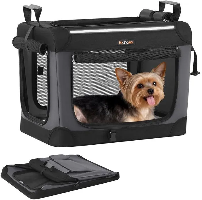 Sac de transport pliable pour petits chiens 50 x 35 x 35 cm avec poche de rangement style moderne en tissu oxford noir 12_0012953