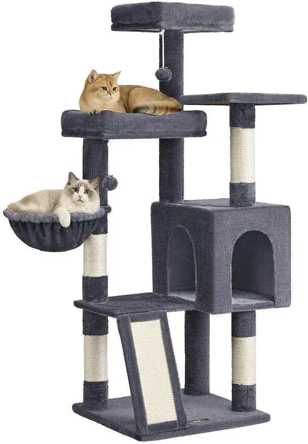 Arbre à chat tour avec 3 grandes plateformes et 1 niche 48 x 48 x 136 cm en sisal gris foncé 12_0012882