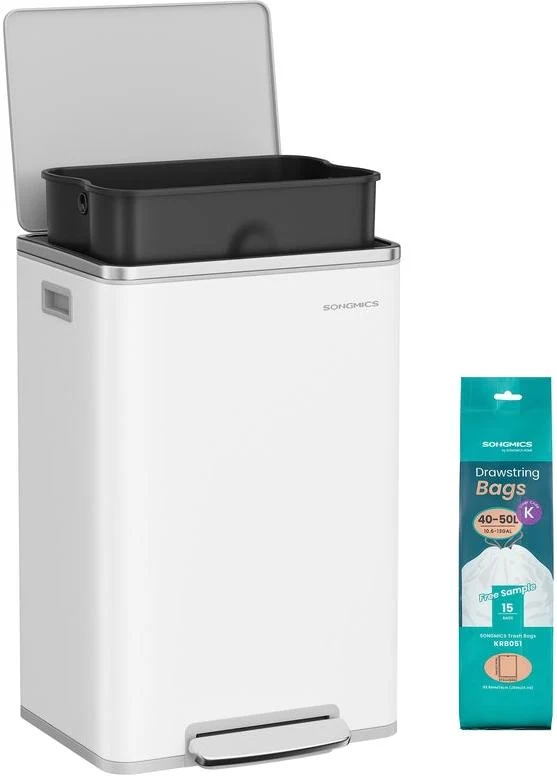 Poubelle de cuisine 50 L avec seau intérieur amovible ergonomique 41,6 x 37,2 x 64,7 cm en acier noir 12_0012736