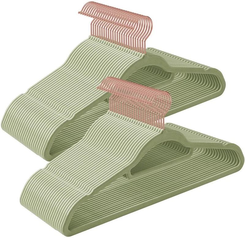 Lot de 30 cintres en velours antidérapants 43,5 x 0,6 x 22,5 cm pour manteaux robes pantalons finition élégante en velours vert clair 12_0010214