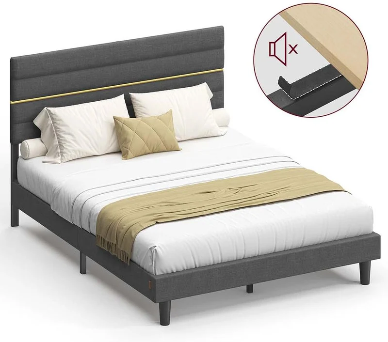 Lit double moderne avec tête de lit rembourrée 202 x 160 x 110 cm en métal gris ardoise 12_0012400