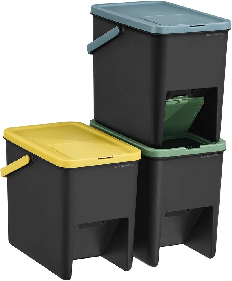 Lot de 4 poubelles de tri empilables 37,2 x 25,2 x 32 cm recyclage couvercles pression en plastique jaune 12_0011107
