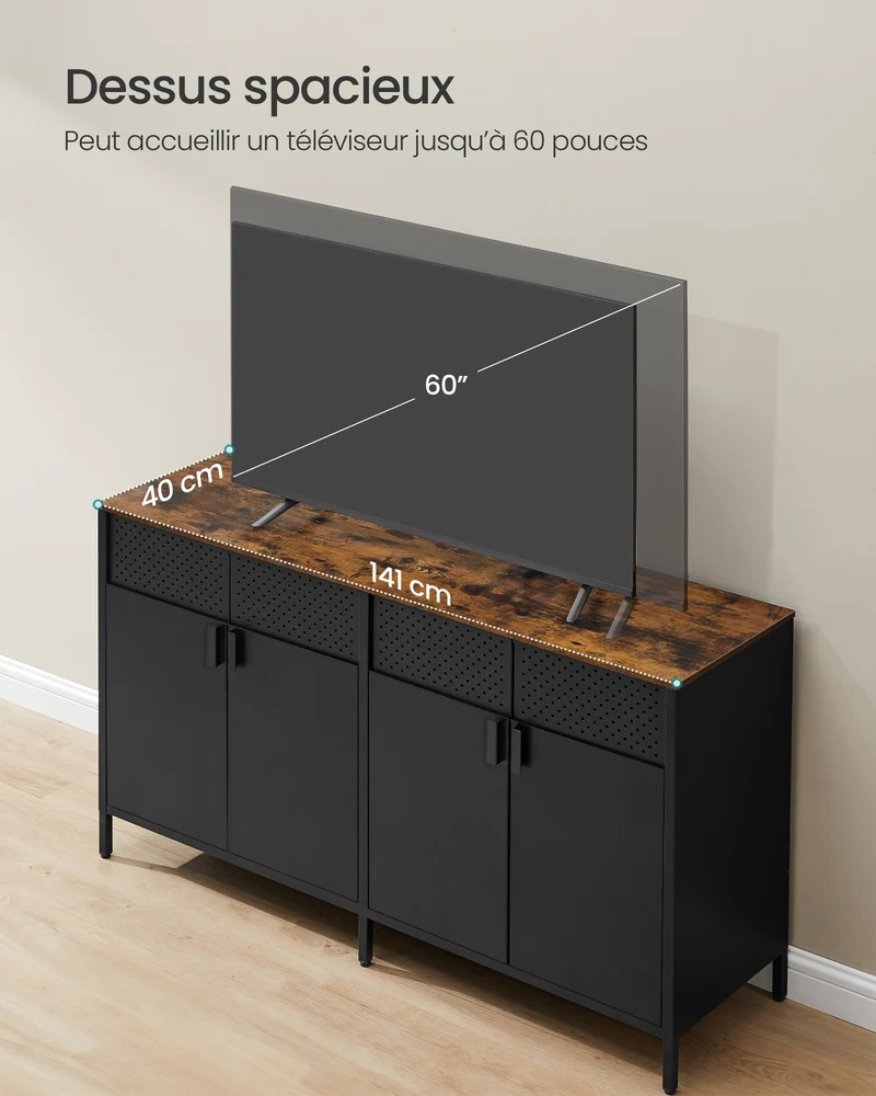 Buffet de rangement double porte aimantée étagère réglable 40 x 141 x 76 cm style industriel en panneau d’aggloméré marron rustique 12_0010266