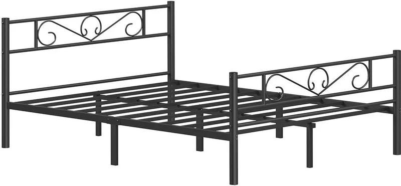 Lit double moderne pour petits espaces 207,6 x 161,8 x 86,4 cm montage facile en métal noir 12_0010091