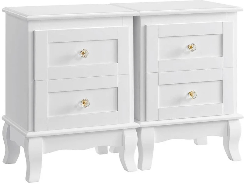 Lot de 2 tables de chevet baroques élégantes avec 2 tiroirs 38,5 x 30,5 x 52,5 cm en MDF blanc 12_0008873
