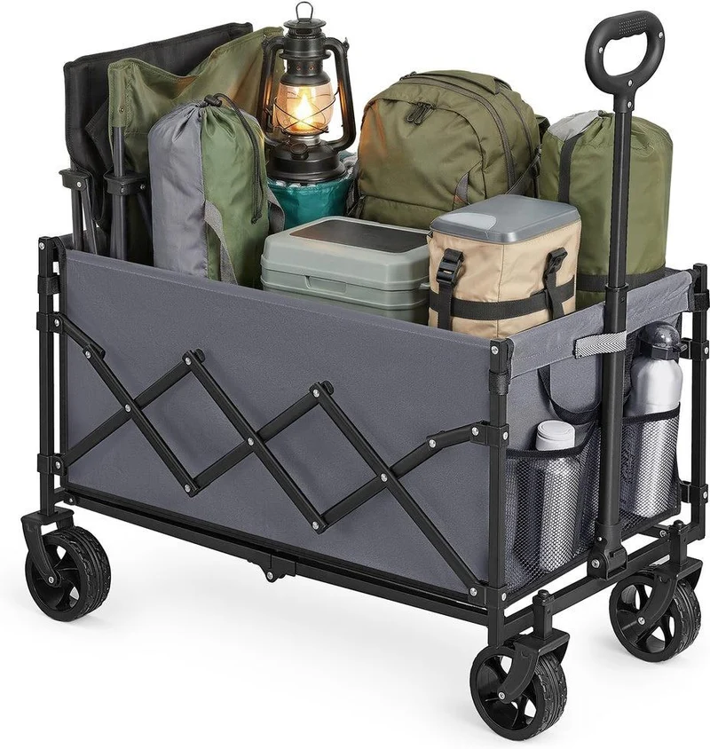 Chariot de transport pliable extérieur jardin 49,5 x 79,5 x 90,5 cm capacité 150 kg design pratique en acier gris ardoise 12_0012886