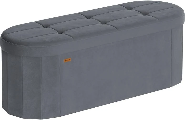 Banc de rangement pliable pour salon entrée chambre 38 x 110 x 38 cm confort rembourré style moderne en velours gris ardoise 12_0012733
