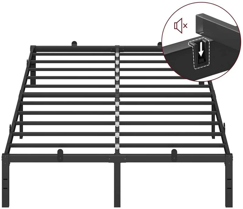 Lit simple avec sommier 90 x 190 cm espace de rangement moderne 190 x 140 x 35,6 cm en acier noir mat 12_0012626