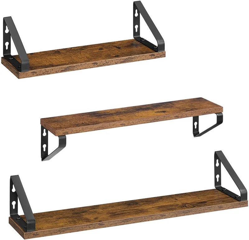 Lot de 3 étagères murales suspendues rangement modulable 12,7 x 60 x 11,2 cm en aggloméré noir 12_0012542