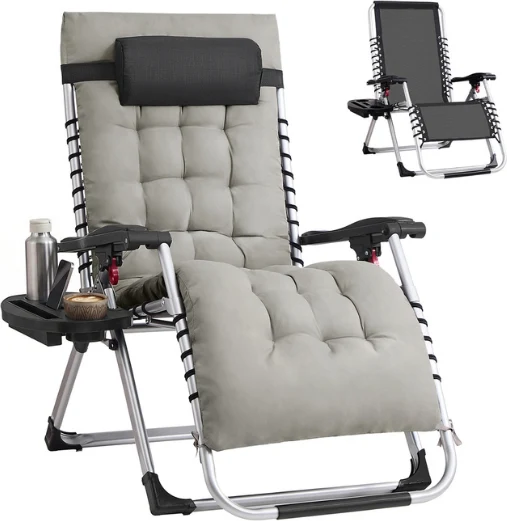 Chaise longue pliante jardin balcon appui-tête réglable 65 x 90 x 110 cm en acier gris clair 12_0012057