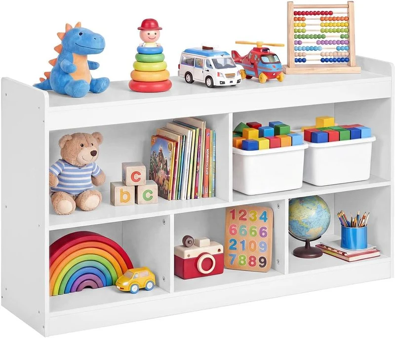 Étagère de rangement esprit montessori 30 x 112 x 65 cm 5 compartiments ouverts pour chambre d'enfant salon en aggloméré blanc 12_0013158