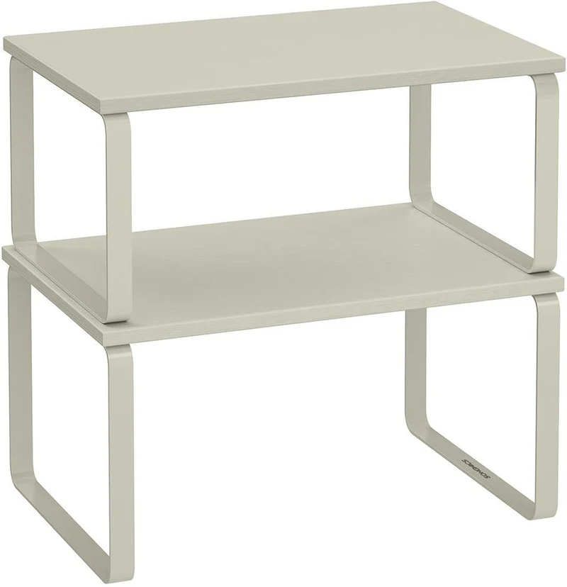 Lot de 2 étagères à épices extensibles cuisine 19,5 x 29,7 x 15,8 cm et 18,5 x 29,7 x 13,7 cm en métal beige cappuccino 12_0012484