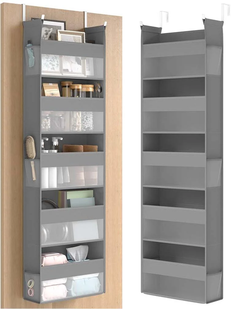Étagère suspendue polyvalente pour porte 15 x 40 x 140 cm capacité de 15 kg style moderne en tissu gris tourterelle 12_0012479
