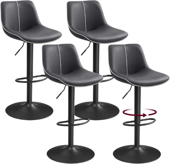 Lot de 2 tabourets de bar pivotants réglables hauteur 49,5 x 45 x 109,5 cm assise ergonomique style moderne en PU noir d'encre 12_0012450