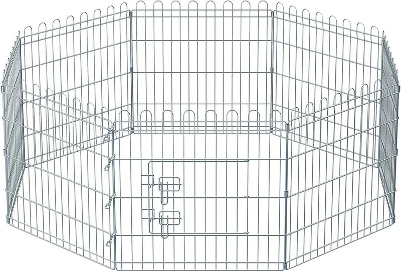 Parc pour animaux pliable enclos carré 122 x 122 x 61 cm utilisation extérieure ambiance cosy en acier argent 12_0010489