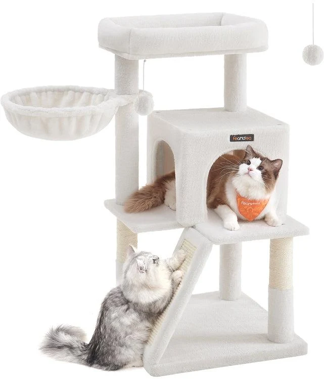 Arbre à chat avec planche à gratter 48 x 48 x 96 cm design moderne confort et jeu en aggloméré blanc crème 12_0008987
