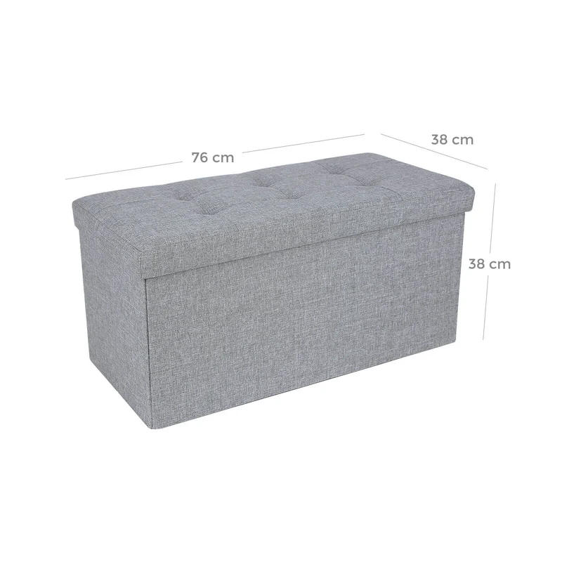 Pouf coffre pliant pratique rangement salon 76 x 38 x 38 cm ambiance moderne en lin gris clair 12_0008464