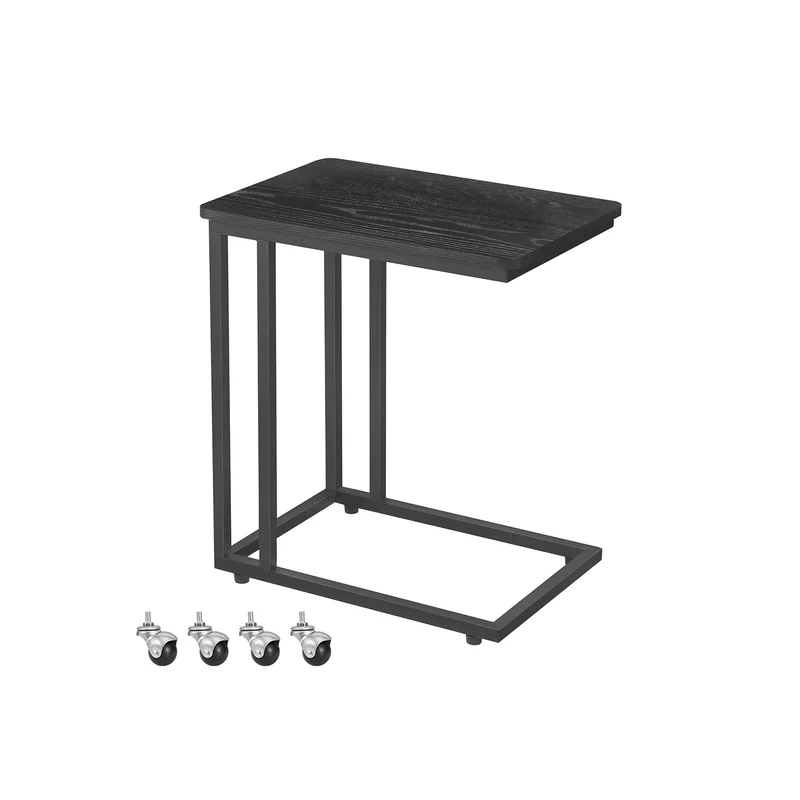Table de chevet anguleuse avec roulettes 35 x 50 x 60 cm pratique style vintage en aggloméré noir boisé 12_0008093