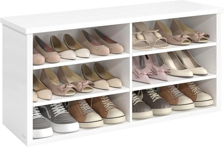 Banc de rangement étagère à chaussures 29,5 x 100 x 50 cm style contemporain pour salon couloir en MDF blanc 12_0013177
