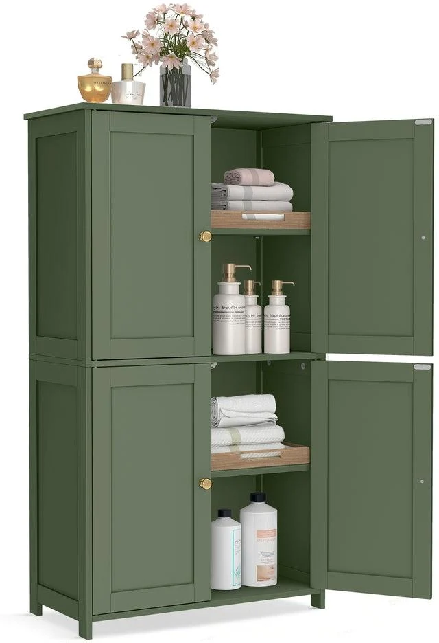 Armoire de rangement moderne salle de bain 30 x 60 x 108,5 cm avec 2 étagères réglables style shaker en MDF vert forêt 12_0012555