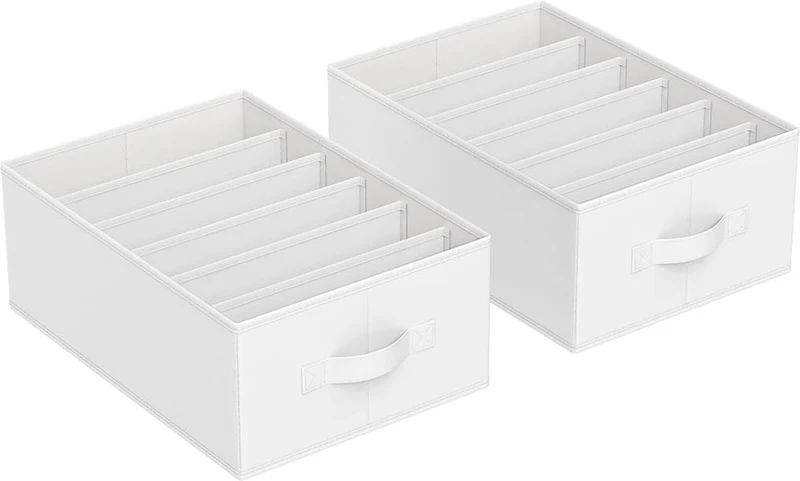 Lot de 4 organisateurs de rangement 42 x 30 x 17 cm pour vêtements finition épurée en tissu blanc 12_0011280