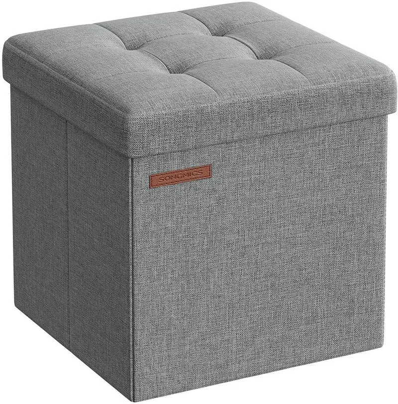 Banc coffre rangement tabouret pouf intérieur 30 x 30 x 30 cm assise confortable style contemporain en MDF gris clair 12_0011052