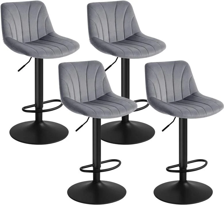 Lot de 4 tabourets de bar hauteur réglable 46,5 x 43 x 88-108 cm assise ergonomique style moderne en velours gris ardoise 12_0012211