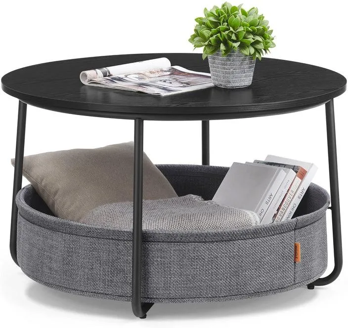 Table basse ronde moderne avec rangement 75 x 45 cm ambiance cosy en panneau d'aggloméré noir 12_0012068