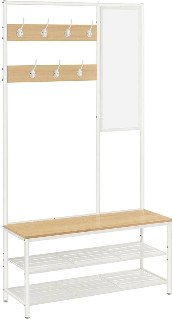 Meuble d'entrée avec miroir et banc 35 x 98 x 180 cm style industriel rangement pratique en aggloméré marron 12_0010567