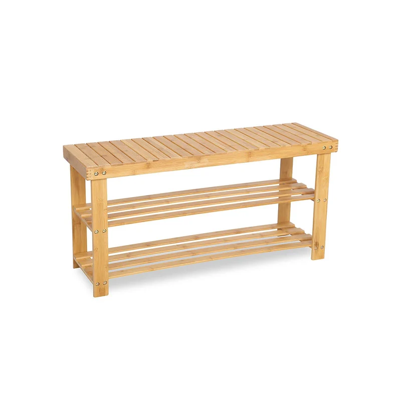 Banc étagère à chaussure en bambou naturel 3 niveaux pour entrée salle de bain salon couloir lbs90n 12_0003201